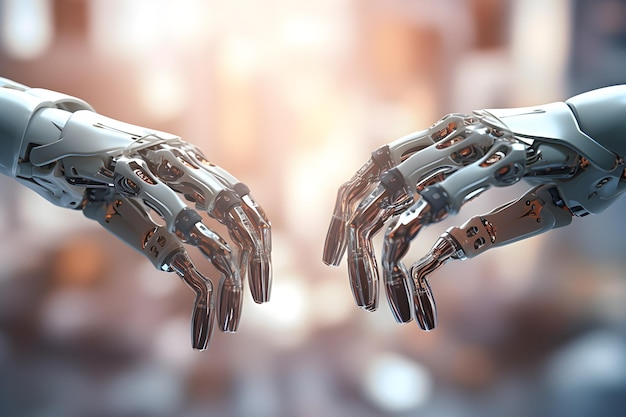 Robot hand working in an industrial factory closeup Humanoid Robot in Industrial Generative AI