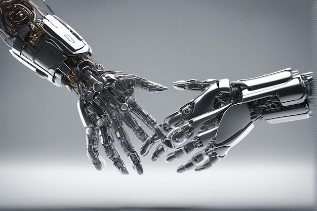 Robot handdruk en futuristische kunstmatige intelligentie met achtergrond afbeelding download