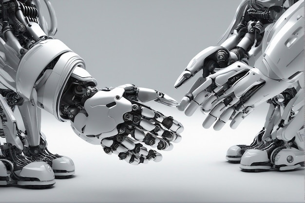 Robot handdruk en futuristische kunstmatige intelligentie met achtergrond afbeelding download