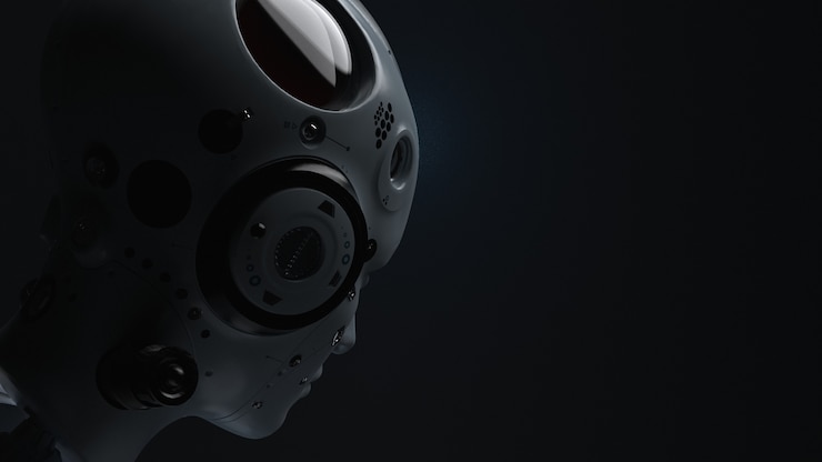 Photo robot head on dark background