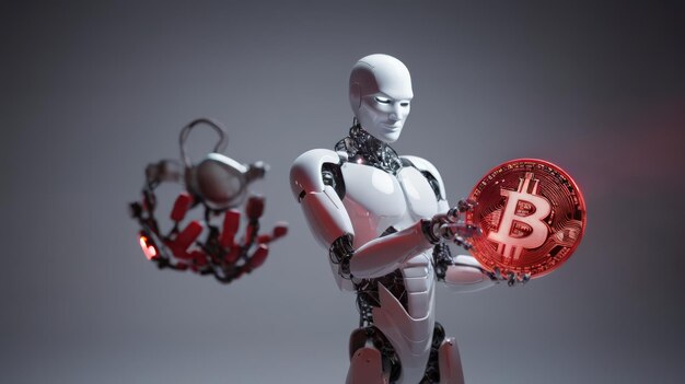 Robot Holding Bitcoin in Hands