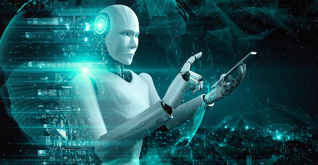 ロボットホミノイドは ⁇ グローバルネットワーク接続のために携帯電話またはタブレットを使用します ⁇