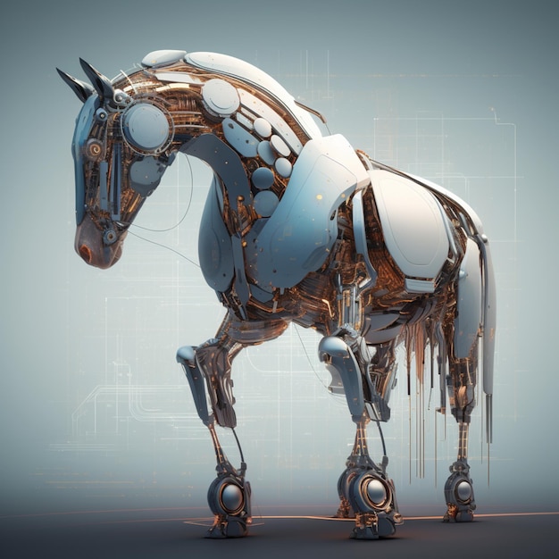 Лошадь-робот с металлическим телом и металлическим телом.