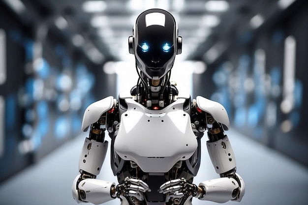 Robot humanoid use mobile phone or tablet for big data analytic