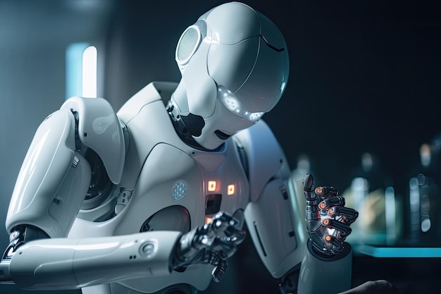 Robot humanoid working in the lab Artificial intelligence concept 3D Rendering AI Generated