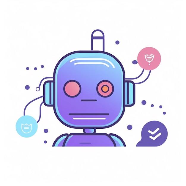 A robot icon with a blue face and a purple face.