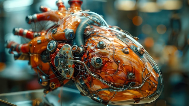 写真 人間の心臓の形をしたプラスチック製のロボットインプラント
