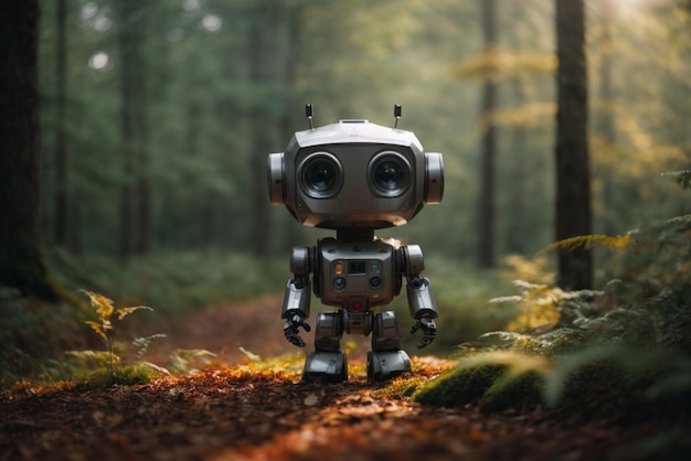 Robot in het bos Het concept van science fiction en fantasy