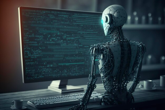 Premium Photo | The robot is programming ai technology generated image