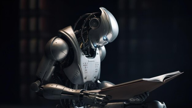 Робот читает книгу Генеративный ИИ