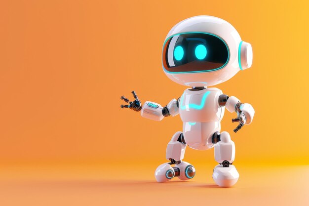 A robot is standing on a background