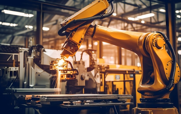 A robot is working on a machine in a factory.