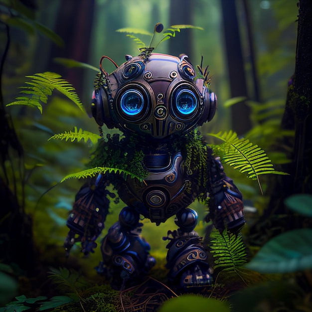 Robot klein in de bos realistische stijl Generatieve AI