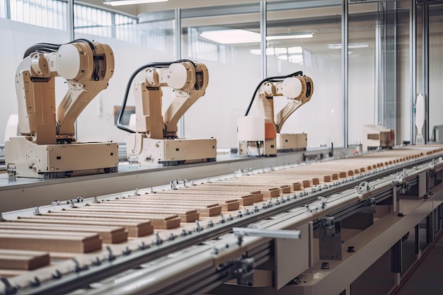 Robot leading line of products through automated assembly line created with generative ai