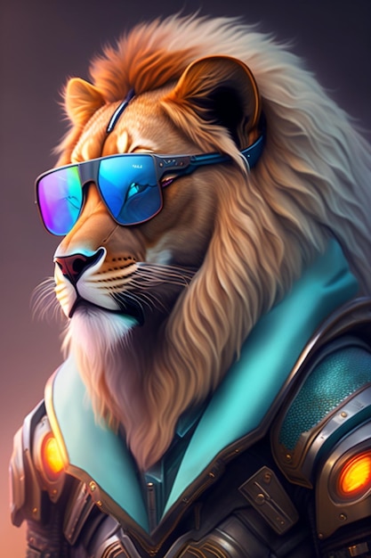 Robot lion with sunglasses