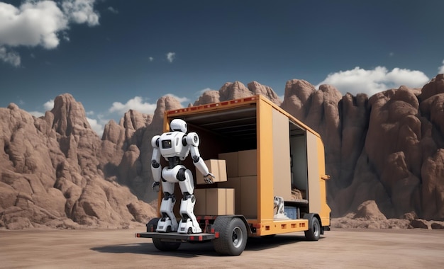 robot loader loads boxes with cargo modern technologies in the logistics industry