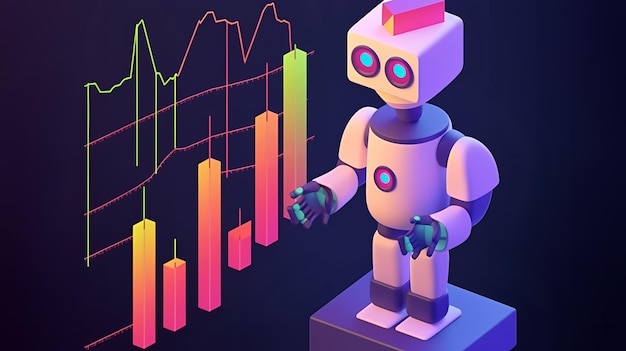 Photo a robot looks at a graph with a robot on it.