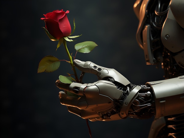 Premium AI Image | robot in love holding a rose ai generative design