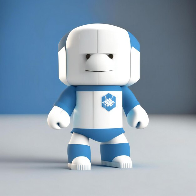 눈사람이 만든 로봇은 등에 파란색과 흰색 패치가 있습니다.