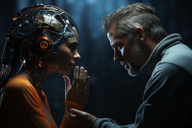 로 인간 기계 로 기술 AI 사이보그 미래 미래 인공