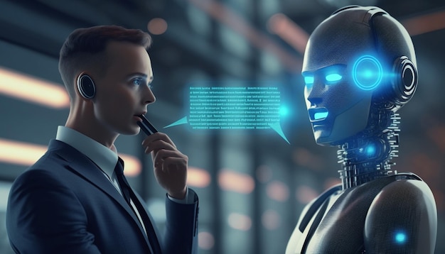 Robot and a man talking to each other