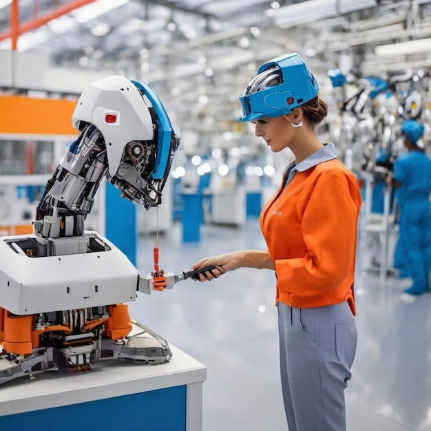 Robot Manufacturing Een meisje Werknemer Stockfoto's Foto's amp Royalty in robotfabriek