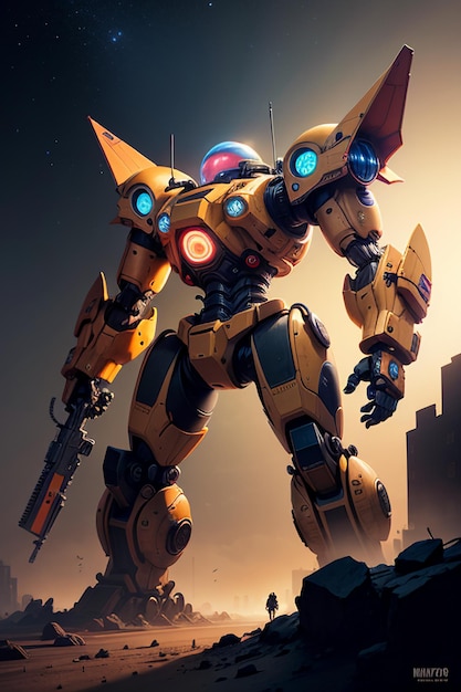 Robot Mecha Warrior SciFi Behang achtergrond illustratie Reus Iron Man Autobot