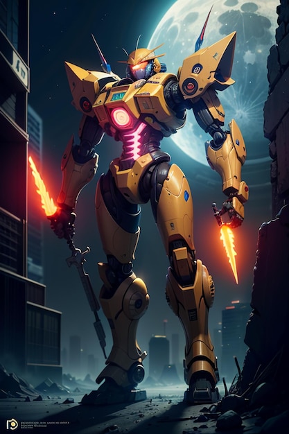 Robot Mecha Warrior SciFi Wallpaper Background Illustration Giant Iron Man Autobot