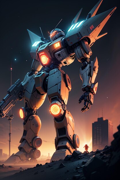 Robot Mecha Warrior SciFi Wallpaper Background Illustration Giant Iron Man Autobot