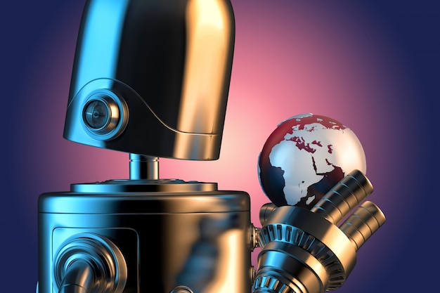 Robot met earth globe.