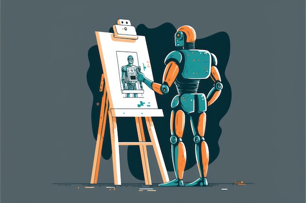 Robot met kunstmatige intelligentie schildert Mooie kleurrijke illustratie Vectorstijl Generatieve AI