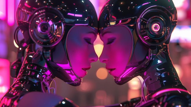 Robot met menselijke gevoelens concept van liefde tussen mens en robot relatie en eenzaamheid
