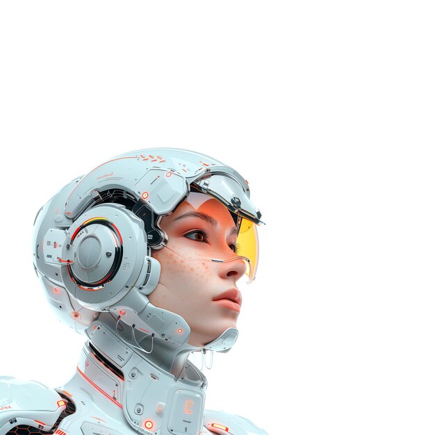 Robot met rood licht op zijn gezicht Generatieve AI
