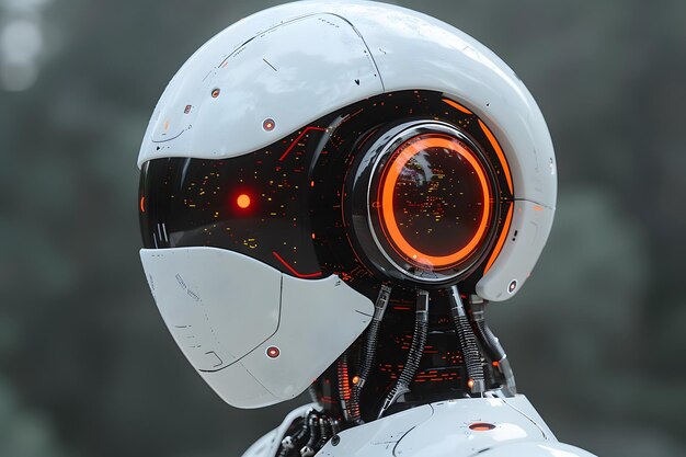 Robot met rood licht op zijn gezicht