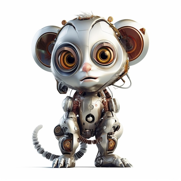 A robot monkey is standing on a white background.