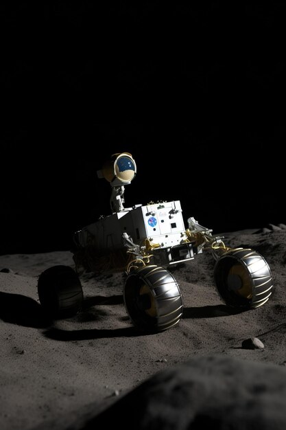 Photo a robot on the moon in the dark