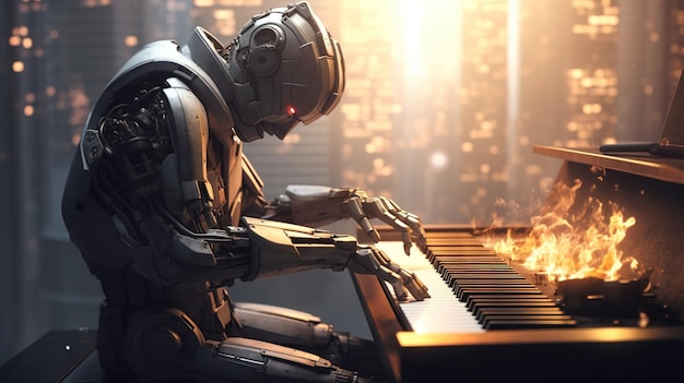 Photo a robot musician collaboration uhd wallpaper
