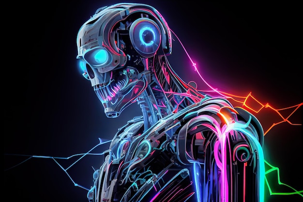 Robot in neon colors Generative AI Generative AI