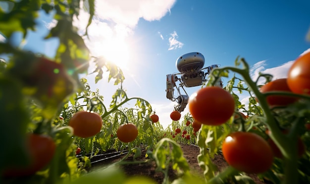 Foto robot op het werk in de landbouw slimme robotboeren in de landbouw futuristische robot automatisering