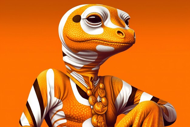 A robot in orange and white colors on an orange background