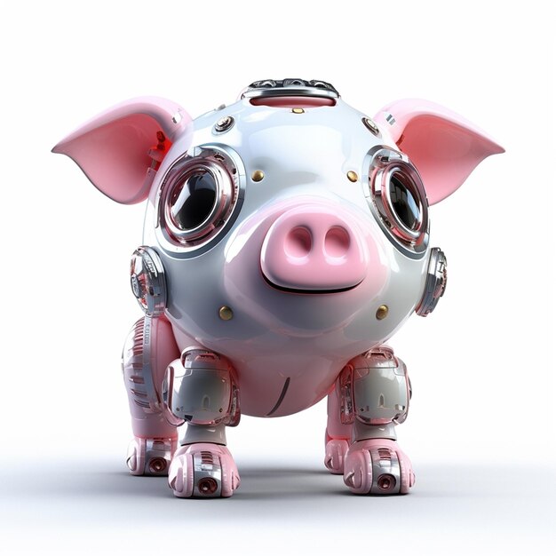 A robot pig with a head that says'robot'on it