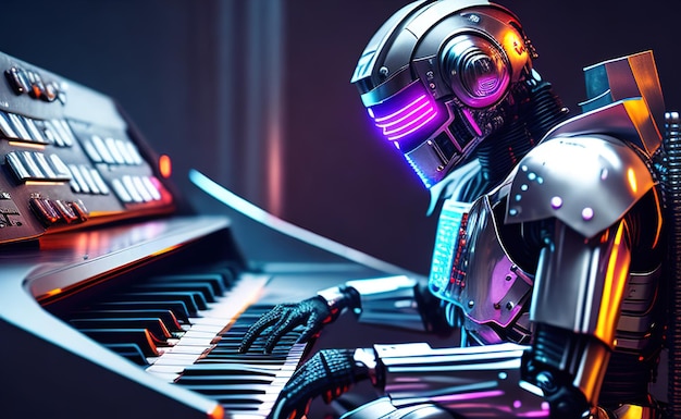 Robot play on synthesizer future art illustration