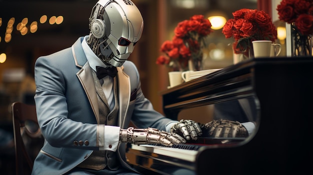 Photo robot playing piano