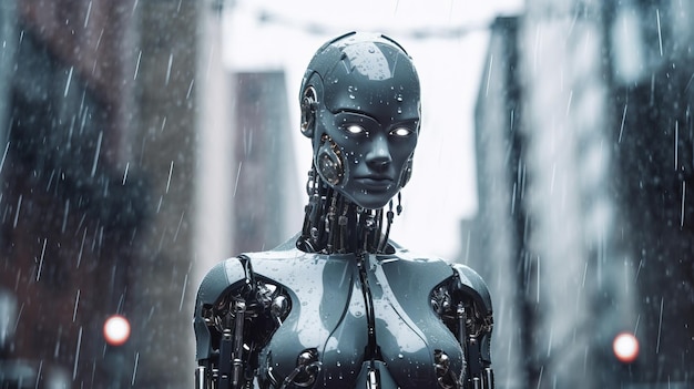 A robot in the rain Generative AI Art