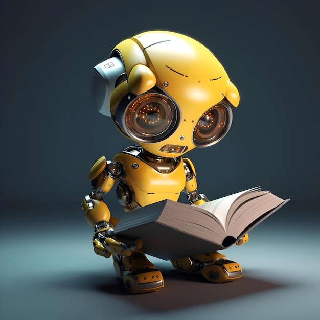 Robot reading a book 3d illustration Robot character