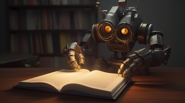 Robot reading a book Generative AI