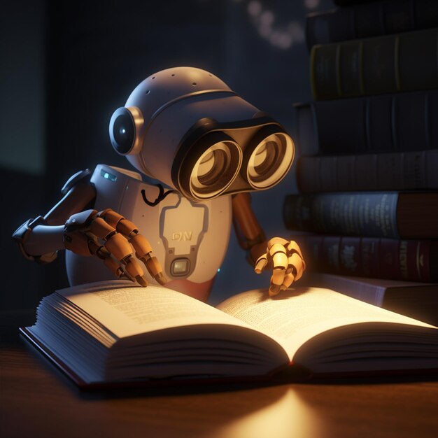 A robot reading a book