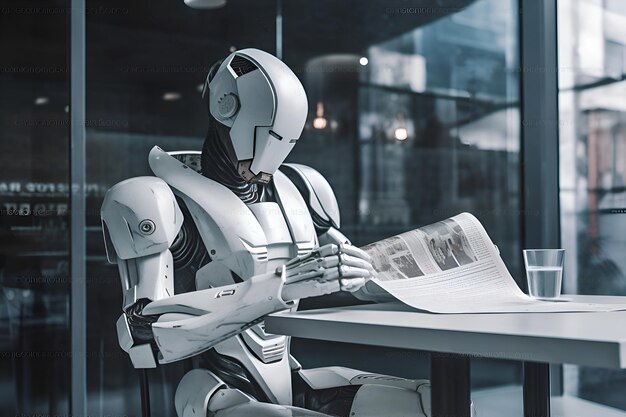 A robot reads a newspaper in a cafe Generative AI 3