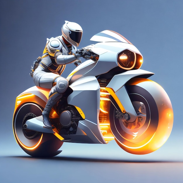 A robot riding a motorcycle with the word speed on it