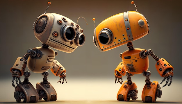 Robot and robot are looking at each other.